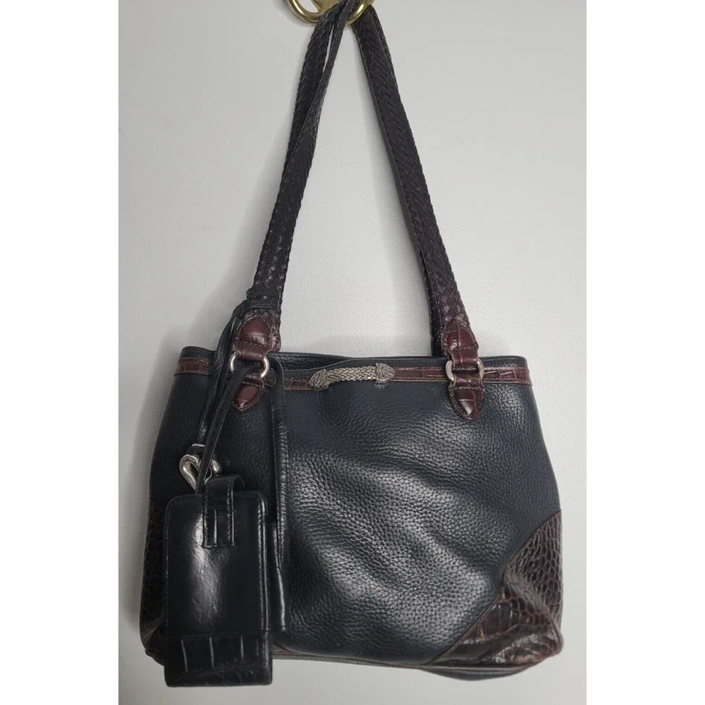 Brighton Black Pebbled Leather Purse Handbag Hobo 2 Compartments Heart w/Case